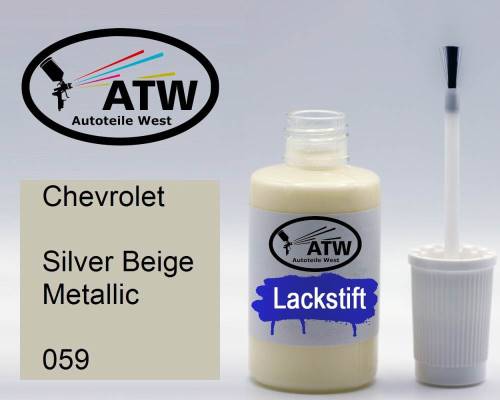 Chevrolet, Silver Beige Metallic, 059: 20ml Lackstift, von ATW Autoteile West.
